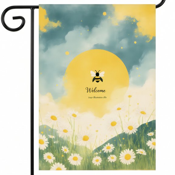 Summer Outdoor Flag A Field of Daisies with a Bee Flying Over It Welcome Layers Illustration File 28x40 Inch Summer Decorations for Exterior Home Accent.