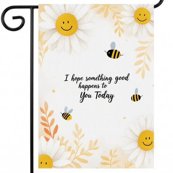 Summer Outdoor Flags 28x40 Inch for Deck Railing White Daisy Smiley Face with Bees Leaves Summer Courtyard Decor