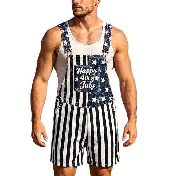 American Flag Overalls Men Shorts Loose Fit Festival Jumpsuits Patriotic Work Bibs Coveralls Casual Outdoor Summer Fourth of July Clothes