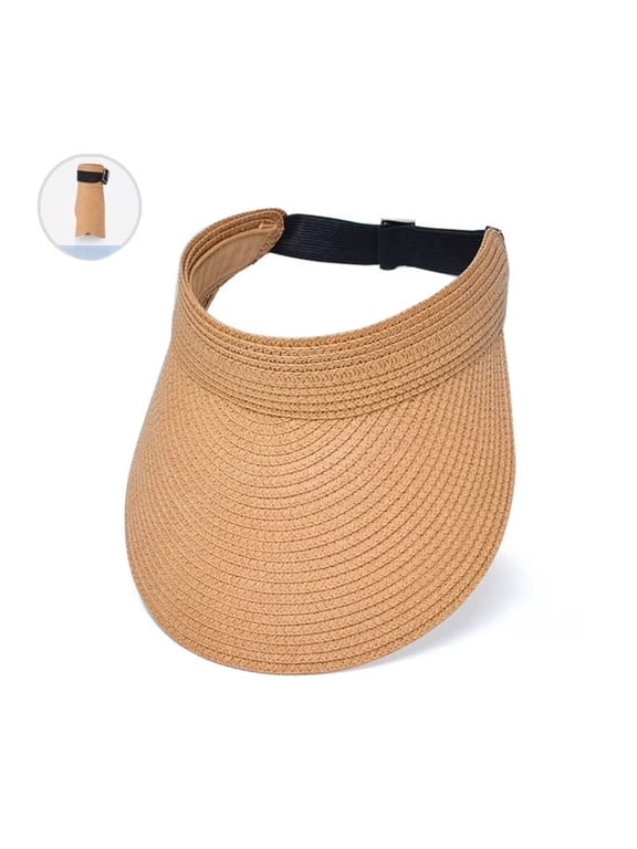 Summer Outdoor Large Brim Empty Top Straw Hat, Korean Style Hair Hoop Design Sun Visor, Women’s Fashion UV Protection Hat