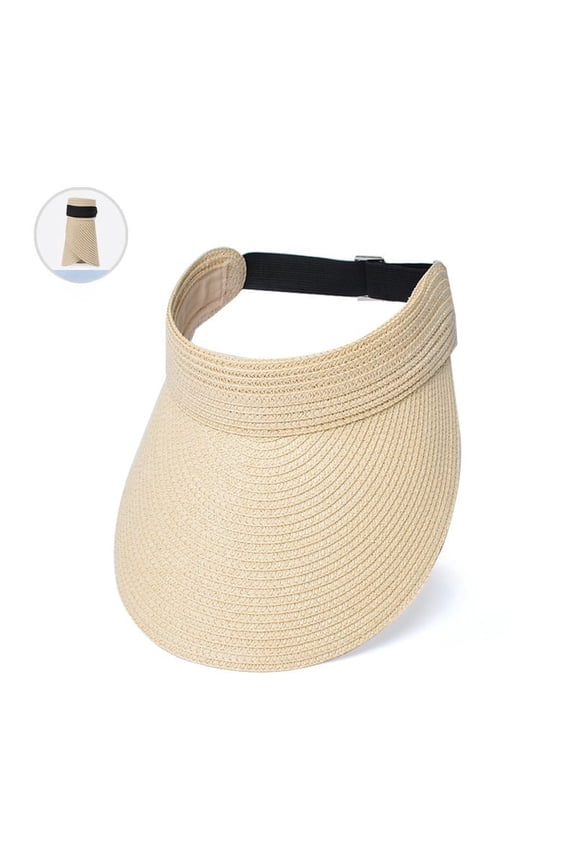 Summer Outdoor Large Brim Empty Top Straw Hat, Korean Style Hair Hoop Design Sun Visor, Women’s Fashion UV Protection Hat