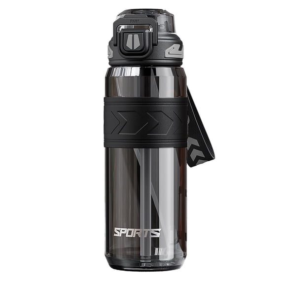 Summer Outdoor Large Capacity Sports Kettle With Straw High Temperature Proof Two Drinking form One Click Lid Opening(Black)