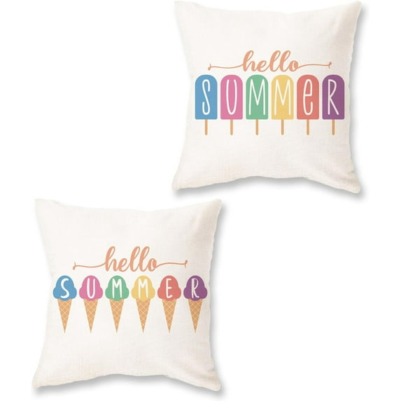 Summer Outdoor Lumbar Pillow Covers 18x18 Watercolor Ice Cream Decorative Patio Throw Pillowcases Farmhouse Happy Holiday Cushion Case for Sofa Bed