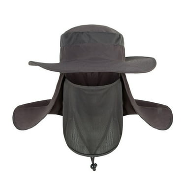 YOOZIO Dark Gray Unisex Sun Hat With Face Front Cover Face Neck Hollow Mesh Windproof Fixed Strap Anti Uv Foldable Sunscreen Breathable Gardening Fishing Outdoor Cap Size 19 INCH