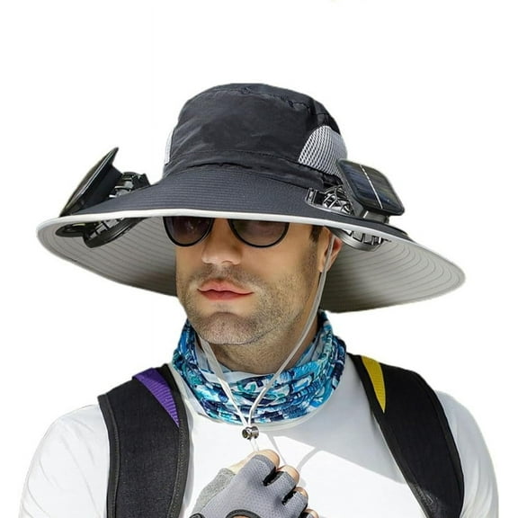 Summer Outdoor Men Wide Brim Solar Fan Sun Hat Hiking Fishing Bucket Hat USB Charging Solar Powered Fan Cooler Hat