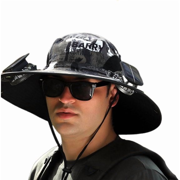 Summer Outdoor Men Wide Brim Solar Fan Sun Hat Hiking Fishing Bucket Hat USB Charging Solar Powered Fan Cooler Hat