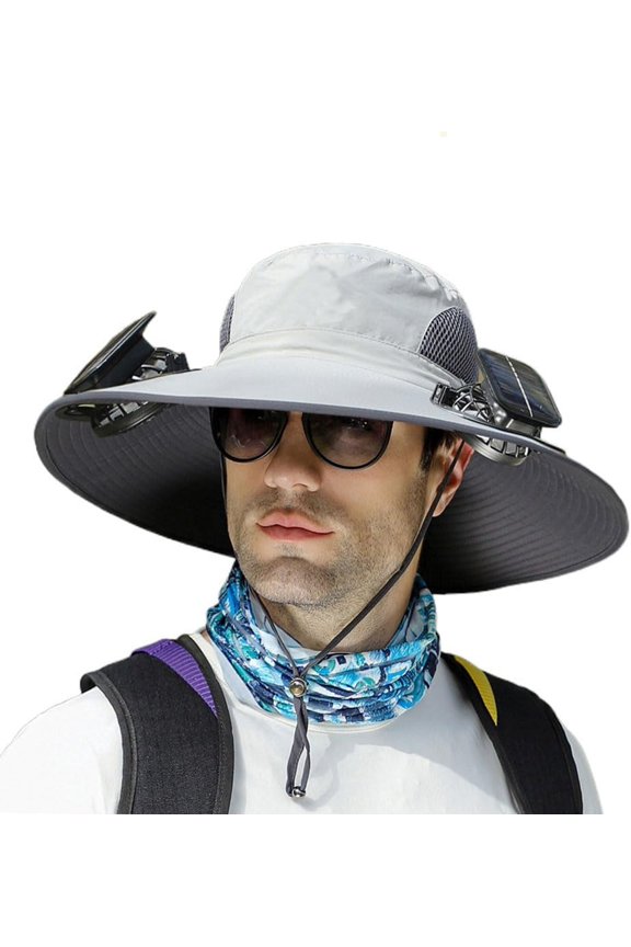 Summer Outdoor Men Wide Brim Solar Fan Sun Hat Hiking Fishing Bucket Hat USB Charging Solar Powered Fan Cooler Hat