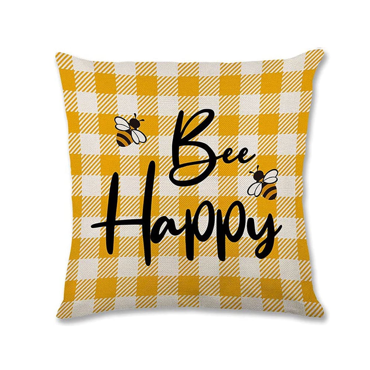 Summer Outdoor Pillow Cover，Linen Throw Pillow Cover Yellow Bee Honey, Decorative Cushion Case