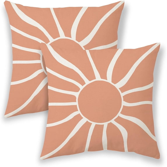 Summer Outdoor Pillow Covers 18x18 Inch 2 Pcs, Coral Cream Sun Boho Decorative Throw Pillows,Sunshine Abstract Farmhouse Decor Pillowcase Linen Cushion Cover for Home Couch Sofa Bed