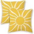 thumbnail image 1 of Summer Outdoor Pillow Covers 18x18 Inch 2 Pcs, Mustard Yellow White Sun Boho Decorative Throw Pillows,Sunshine Abstract Farmhouse Decor Pillowcase Linen Cushion Cover for Home Couch Sofa Bed, 1 of 6