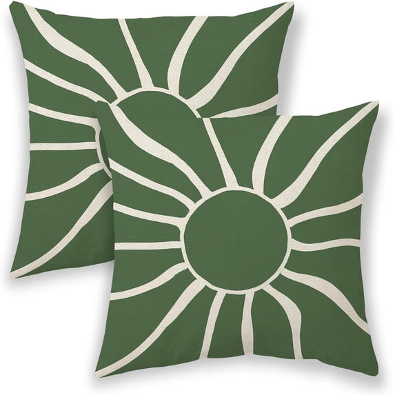 Summer Outdoor Pillow Covers 18x18 Inch 2 Pcs, Sage Green Cream Sun Boho Decorative Throw Pillows,Sunshine Abstract Farmhouse Decor Pillowcase Linen Cushion Cover for Home Couch Sofa Bed