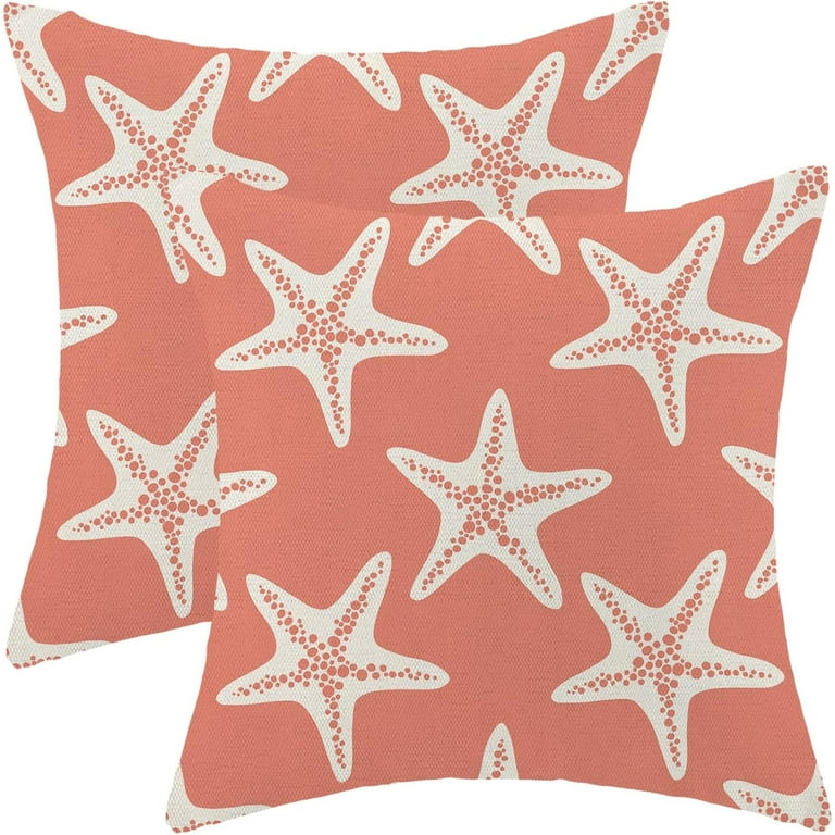 Summer Outdoor Pillow Covers 18x18 Inch Set of Coral Starfish