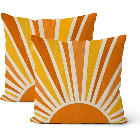 Summer Outdoor Pillow Covers 20x20 Inch 2 Pcs Mustard Yellow Orange Sunshine Decor Throw Pillows Boho Abstract Sun Farmhouse Holiday Decoration Pillowcase Linen Cushion Cover for Couch Sofa Bed