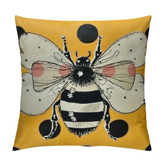 Summer Outdoor Pillow Covers , Mustard Yellow Honey Bee Polka Dots Decorative Throw Pillows,Bumble Bee Farmhouse Decor Pillowcase Cushion Cover for Home Couch Sofa Bed