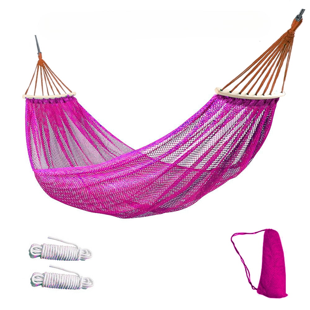 Summer Outdoor Silk Mesh Hammock Swing Bent Stick Anti-Tip Hammock Chair for Camping Travel Garden Yard