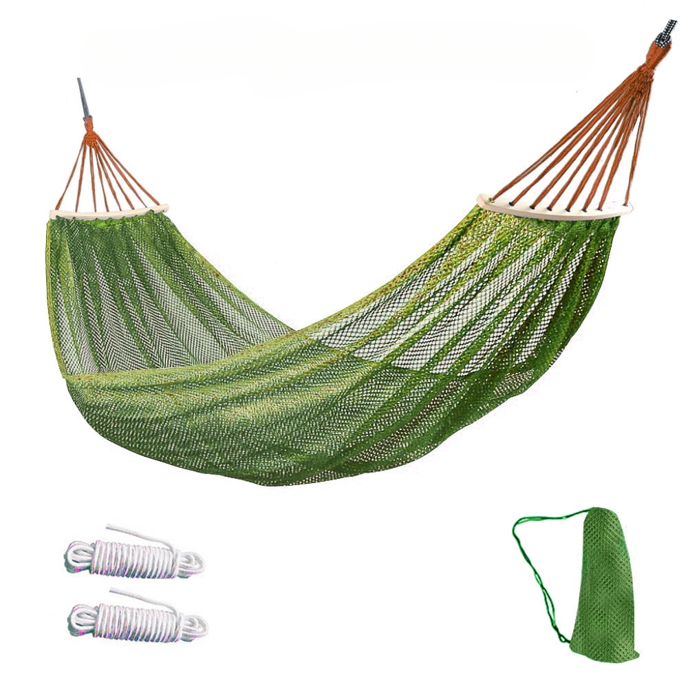 Summer Outdoor Silk Mesh Hammock Swing Bent Stick Anti-Tip Hammock Chair for Camping Travel Garden Yard