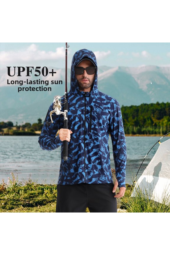 Summer Outdoor Sun Protection Clothing for Men, Breathable Quick-Dry Fishing Sun Protection Suit, Lure Fishing Hooded Sun Protection Mask Fishing Clothing