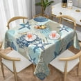 thumbnail image 1 of Summer Outdoor Tablecloth Square 54x54 Inch,Seashell Starfish Coral Beach Table Cloth,Stain Resistance Polyester Ocean Decor Table Covers for Kitchen Dining,Small Tablecloth for Parties Picnic, 1 of 5