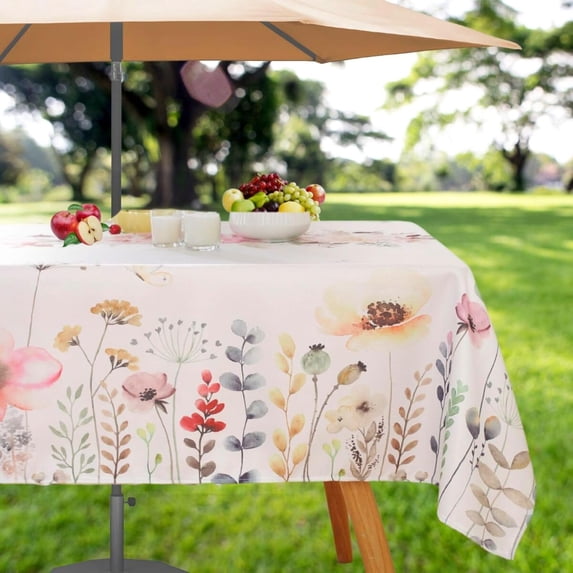 Summer Outdoor Tablecloth with Umbrella Hole and Zipper, Eucalytpus Water Color Table Cloth for Rectangle Tables, Water Resistant Rectangular Polyester Table Cover for Picnic/Patio 60 * 84 Green