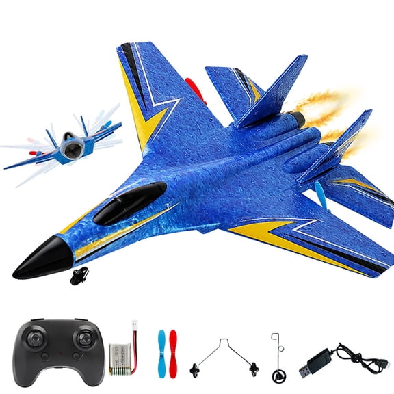 NautyDaddy Summer Outdoor Toys - Airplane Model, 2.4GHz Smart Gyroscope Remote Control Airplane, LED Night Flight Light, Cool Fighter Toy, Suitable for Night Flight, Suitable for Ages 14+