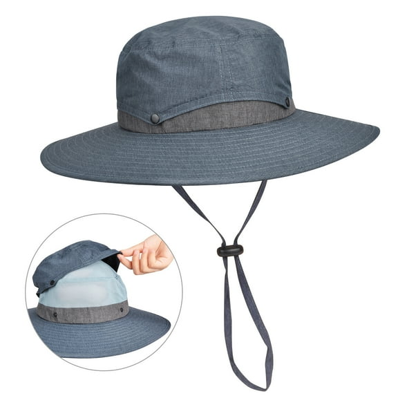 Summer Outdoor UV Protection Sun Hats Unisex Caps Wide Brim Removable Crown Mesh Net Adjustable Drawstring