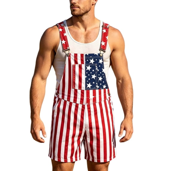 American Flag Overalls Men Shorts Loose Fit Festival Jumpsuits Patriotic Work Bibs Coveralls Casual Outdoor Summer Fourth of July Clothes