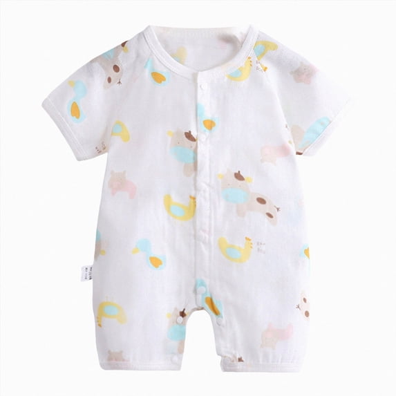 Summer Outfit Newborn Infant Baby Boys Cotton Linen Button Cartoon Dinosaur Floral Kimono Romper Jumpsuit Short Sleeve Playsuit Clothes