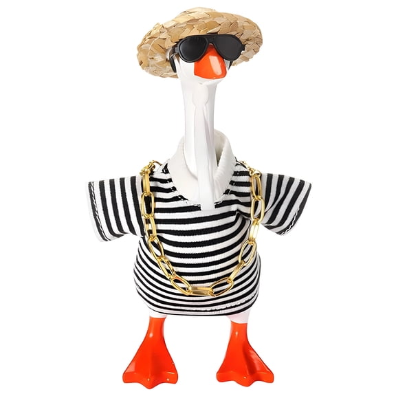 Summer Outfit Set Mini Ducks Statue Accessories, Mini Figurine Customization Kit, Adjustable Hats Sunglasses Gold Chains for Tabletop Decor and Collectors