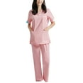 thumbnail image 1 of Summer Outfit Summer Outfit Clothing Set Female V-Neck Short Sleeve Tops Pants Sets Long Pant Style S_821 Women's Tracksuits Pinks L, 1 of 4