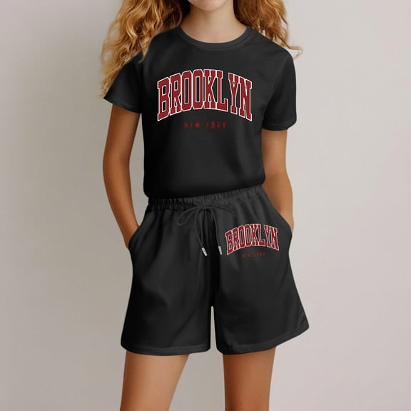 Summer Outfits Black Pullover T-Shirt Tops Shorts 2 Piece Girls Sets Girls 13-14 Years Clothes Summer Clothing