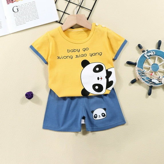 Summer Outfits Boy Little Boy Sets Summer Boys And Girls Short Sleeved T Shirt Set Boys And Girls Short Sleeved Shorts Two Piece Set E 5-6 Years