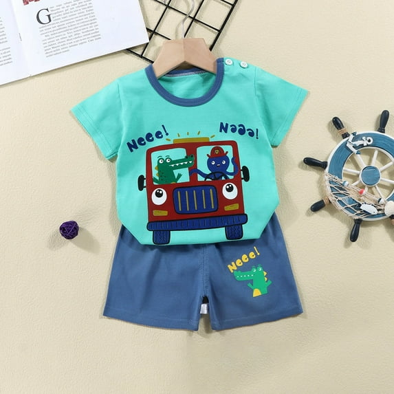 Summer Outfits Boy Little Boy Sets Summer Boys And Girls Short Sleeved T Shirt Set Boys And Girls Short Sleeved Shorts Two Piece Set F 6-12 Months