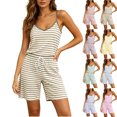 thumbnail image 1 of Pajamas Dqueduo Women's Striped Camisole & Drawstring Shorts Loungewear Set – V-Neck Sleepwear, 1 of 7