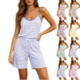 thumbnail image 1 of Pajamas Dqueduo Women's Striped Camisole & Drawstring Shorts Loungewear Set – V-Neck Sleepwear, 1 of 7