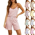 thumbnail image 1 of Pajamas Dqueduo Women's Striped Camisole & Drawstring Shorts Loungewear Set – V-Neck Sleepwear, 1 of 7
