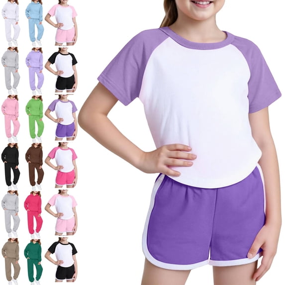 Summer Outfits Girls 2 Piece Raglan Sleeve T Shirt and Shorts Athletic Lounge Set