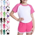 thumbnail image 1 of Summer Outfits Girls 2 Piece Raglan Sleeve T Shirt and Shorts Athletic Lounge Set, 1 of 4