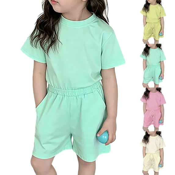 Summer Outfits Girls Loose Short Sleeve Tshirts and Shorts Girls Vacation Outfits Girl 2 Piece Outfits Size 2-11 Years