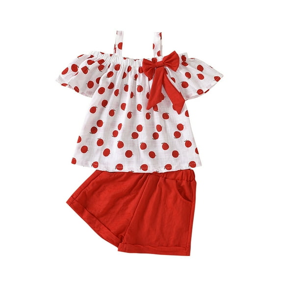 Summer Outfits Girls Short Sleeve Fruits Prints Camisole Tops Shorts 2Pcs Summer Outfits Set Baby Clothes Girls Red 2 Years-3 Years