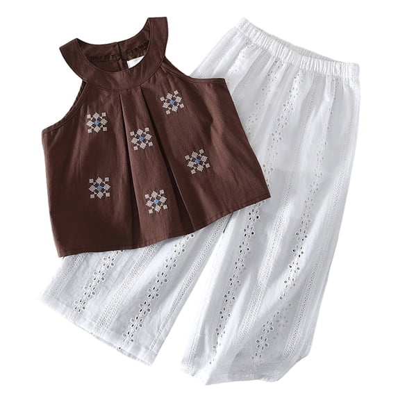 Summer Outfits Set for Toddler Girls, Cute Flower Short Sleeve T-Shirt + Pants – Gift Set Summer 2Pcs Gift Outfits Set Girls Summer Set 2-7 Years,5-6 Years