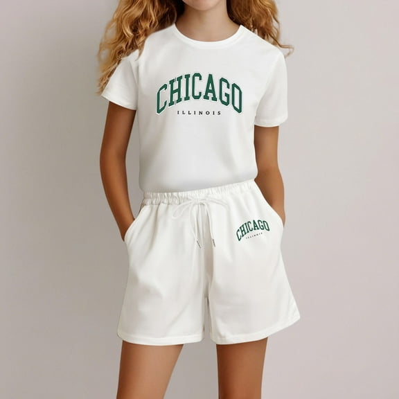 Summer Outfits White Pullover T-Shirt and Shorts Set 2 Piece Outfits Girls 9-10 Years Girl Outfit Summer&nbsp;Clothing