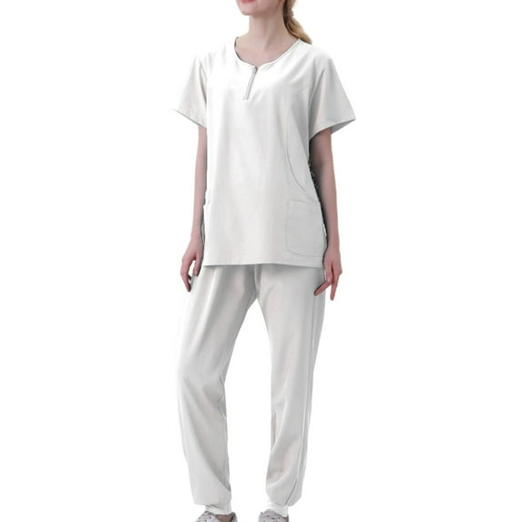 Summer Outfits for Women 2024 Spring Sets Women 2 Piece Outfits Clothing Set Female V-Neck Short Sleeve Tops Pants Sets Full Pant Style S_330 Women's Tracksuits White L