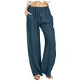 thumbnail image 1 of Summer Outfits for Women Women High Waisted Wide Leg Pants Fashion Drawstring Elastic Trousers Comfy Straight Leg Long Pants With Pockets Casual Loose for Cabana Womens Sweatpants Pockets Wome Blue XL, 1 of 5