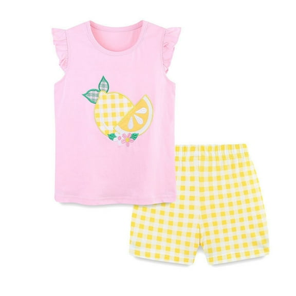 Summer Outfits for Girls 7/8 5-6 Years Girls Summer Outfit Set Cotton Tank Top with Waist Shorts# Pink