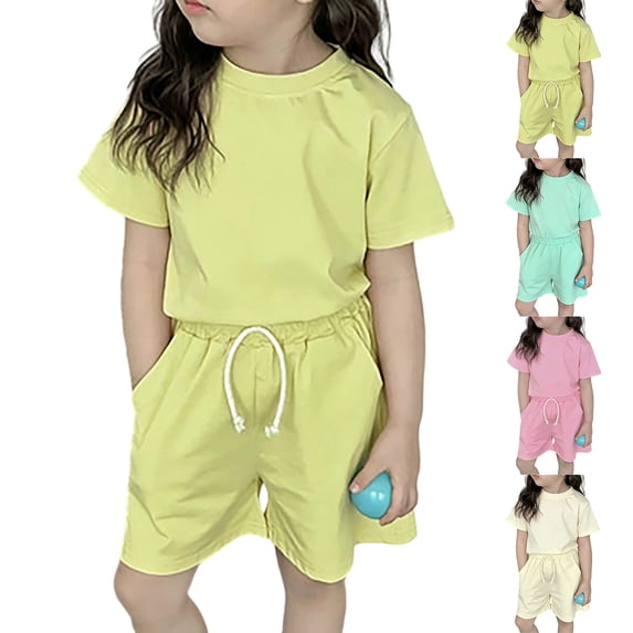 Summer Outfits for Girls Loose Short Sleeve Tshirts and Shorts Girls Beach Outfit Girls Two Piece Outfits Size 2-11 Years