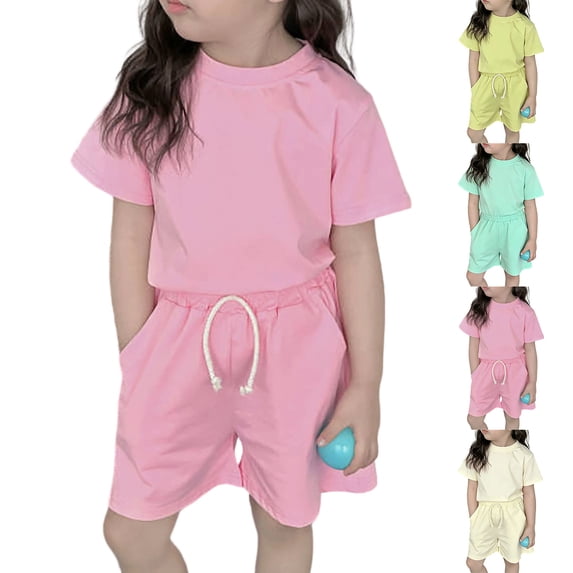 Summer Outfits for Girls Loose Short Sleeve Tshirts and Shorts Girls Casual Outfits Girls Two Piece Set Size 2-11 Years