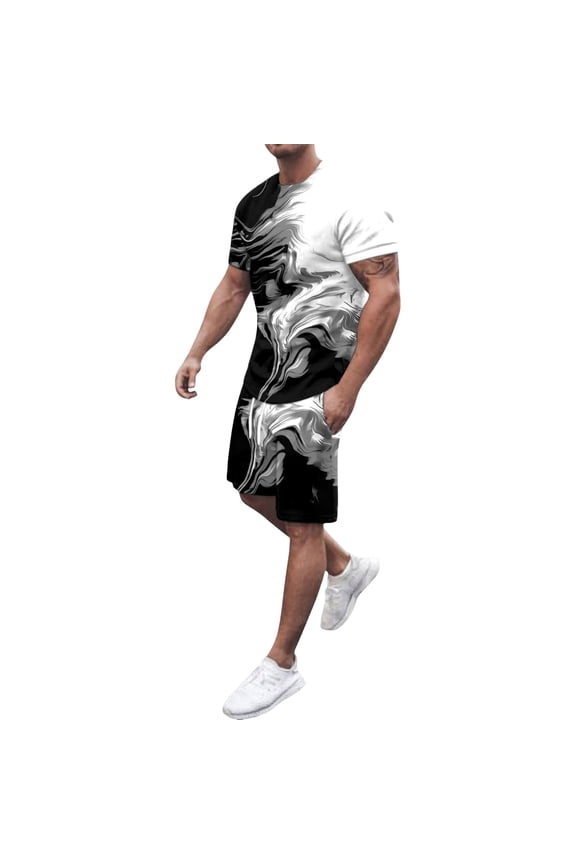 Summer Outfits for Men 1/4 Short Sleeve Tie-Dye Oversized Matching T-Shirt and Shorts Fashion Outdoor Casual Outfits Sport Suits,Dark Gray,XXL