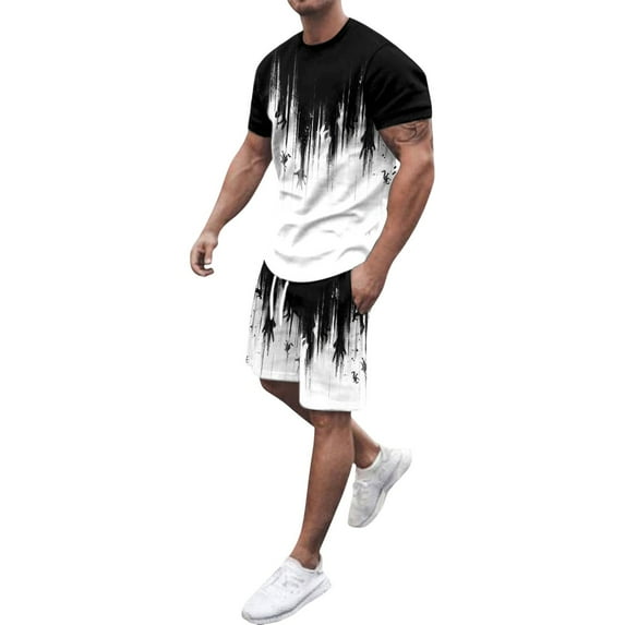 Summer Outfits for Men 1/5 Short Sleeve Tie-Dye Oversized Matching T-Shirt and Shorts Fashion Outdoor Casual Outfits Sport Suits,White,L