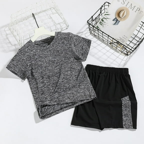 Summer Outfits for Teens Girls Boys' Active Shorts Set Summer Quick Dry 2 Piece Short Sleeve T Shirts Breathable Athletic Clothes Sports Outfits