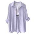 thumbnail image 1 of Summer Outfits for Teens Y2K Girls Linen Sets Wrinkled Gauze 2 Piece Outfits Teenage Summer Long Sleeve Cotton Linen Shirt Baggy Wide Leg Shorts, 1 of 9